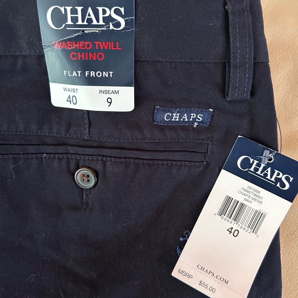 Chaps Men’s Flat Front Washed Twill Chino Shorts Navy
